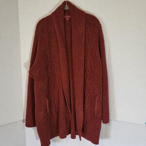 Barefoot Dreams Cozychic Cabin Cable Cardigan Size 1X Crimson
